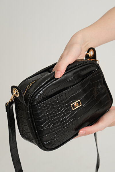 mossi Black Crocodile Skin Look Women's Shoulder Bag Mother Bag