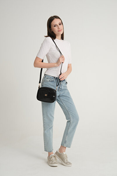 mossi Black Crocodile Skin Look Women's Shoulder Bag Mother Bag