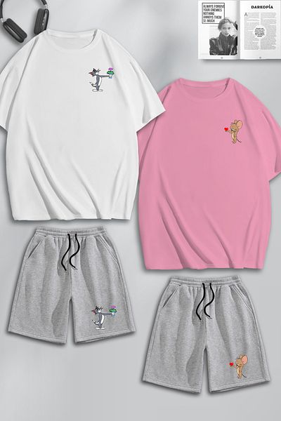 macklin Unisex Γυναικείες Ανδρικές λουλουδένιες μπλούζες και σορτς με στάμπα για ερωτευμένο ζευγάρι