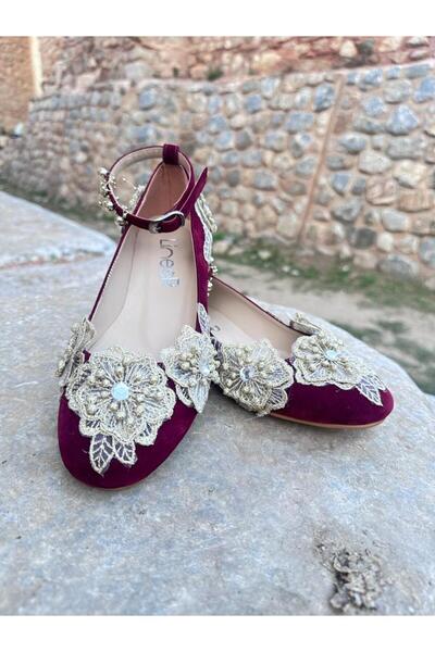 LİNEER Kadın Bordo Süet Gold Dantelli Gelin Kına Babet