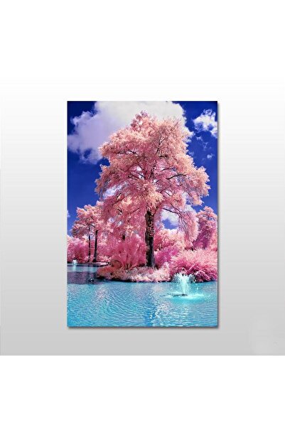 Pembe Ağaç Manzara Kanvas Tablo 60x30