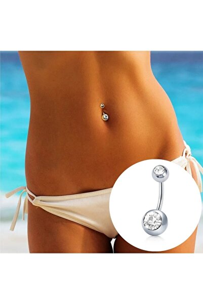 Bylin Cerrahi Çelik Çift Taşlı Göbek Piercingi - Ilk Delim - 1 Adet