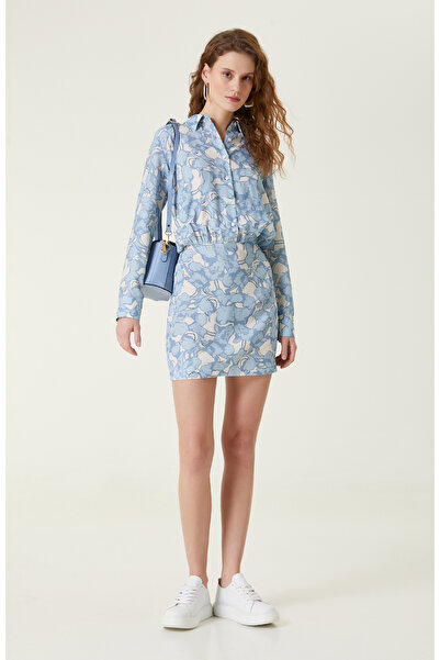 Network Mavi Desenli Mini Elbise