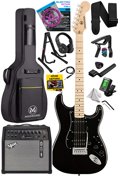 Maxword Map-35bk-50amp Maple Klavye Ssh 50w Amfili Elektro Gitar Seti
