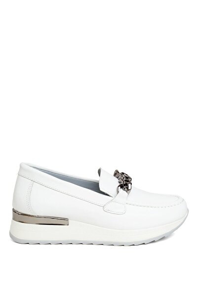 Mammamia D24YA-3075 Beyaz Cilt Deri Dolgu Topuk Comfort Kadın Ayakkabı