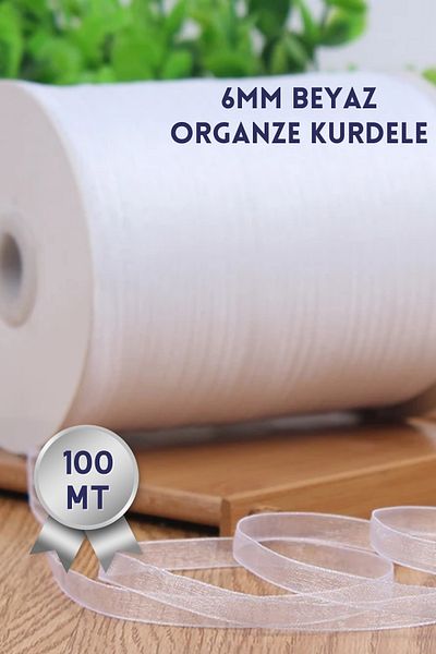 Netsan Etiket 6mm White Organza Ribbon 100mt