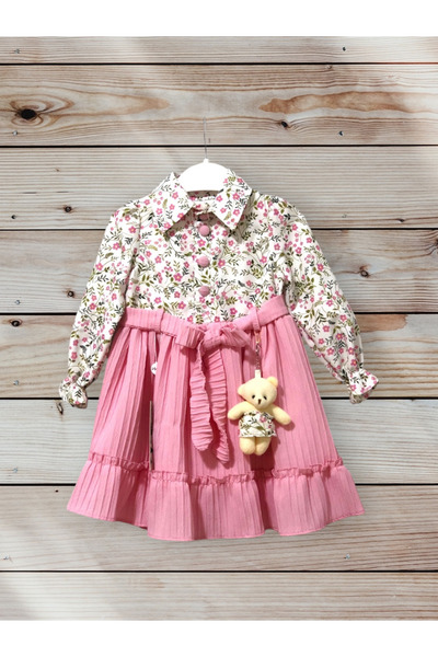 Güvenir bebe Kız Çocuk Pembe Çiçekli Elbise