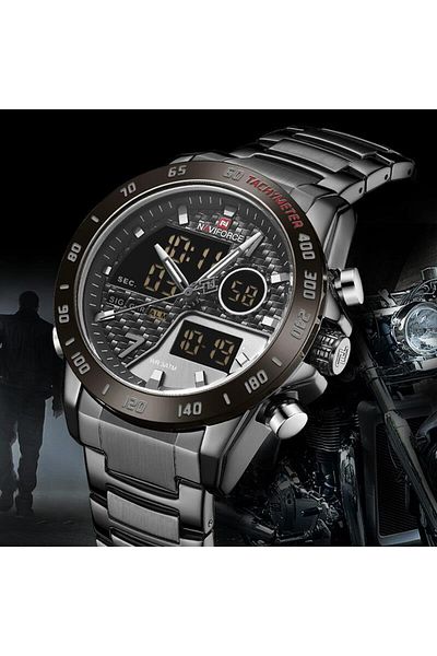 Naviforce Men's Black Digital Analog Alarm Wrist Watch