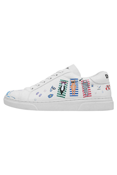 Dogo Kadın Vegan Deri Beyaz Sneakers - Cats on the Beach Tasarım