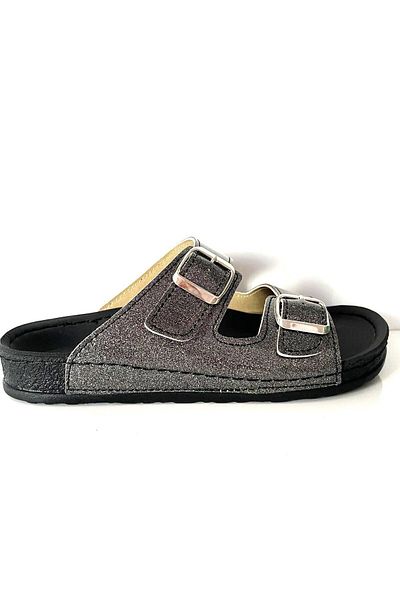 İLOLİCA Double Banded Buckle Orthopedic Anatomical Sole Side Stitched Women's Slippers