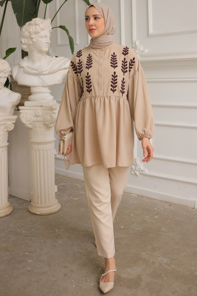 benguen 2036 košile se vzorem listů norkový