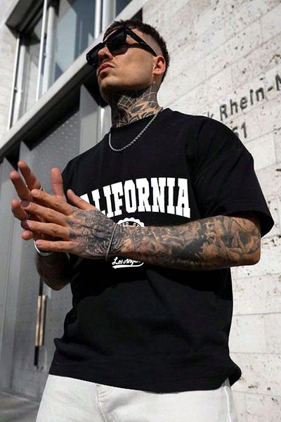 MODAGEN Ανδρικό μπλουζάκι με λαιμόκοψη California Black Oversize