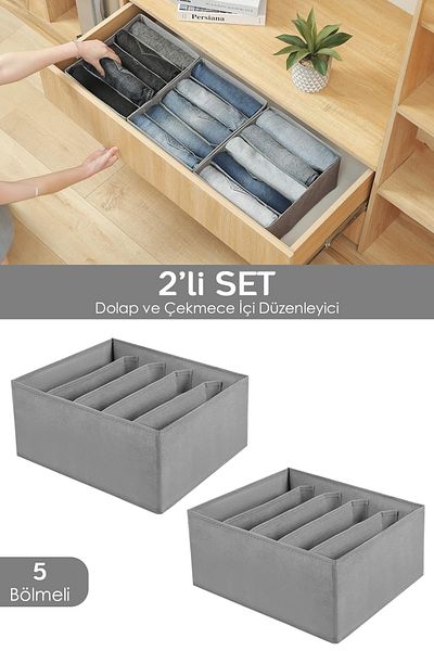 Meleni Home 2 bucăți organizator sertar cu 5 compartimente, organizator pentru rufe dulap, organizator cutie de depozitare