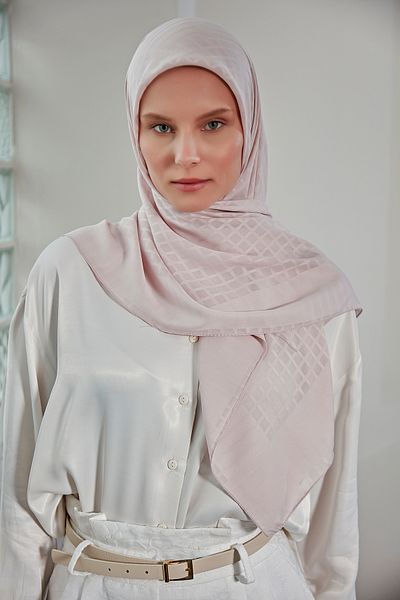 Scarf Jacquard Mini Square Patterned Chiffon Scarf - Light Powder Color -
