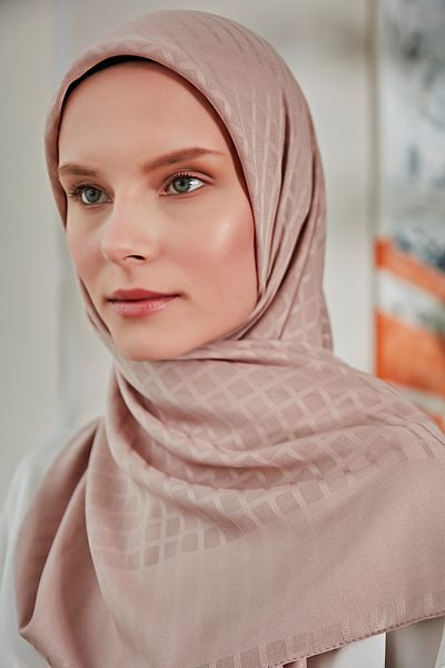 Scarf Φουλάρι σιφόν με μοτίβο Jacquard Mini Square - Mink -