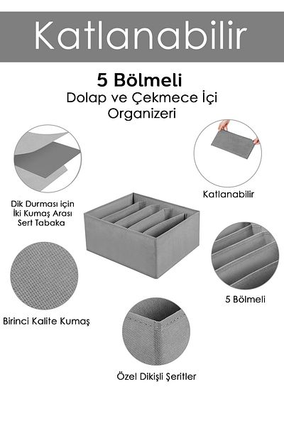 Meleni Home 6 Pieces 5 Compartment Drawer Organizer, Cabinet Laundry Organizer Storage Box Organizer