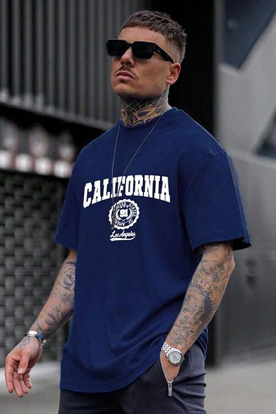 MODAGEN Ανδρικό μπλουζάκι Navy Blue Crew με λαιμόκοψη California Oversize