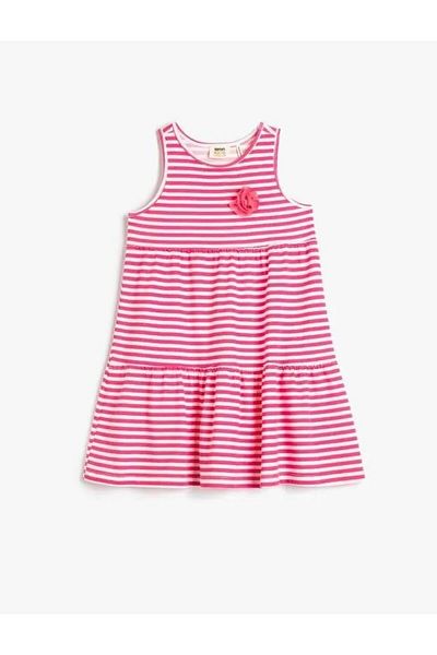 Koton Girl's Dress Sleeveless Round Neck Applique Detailed Cotton