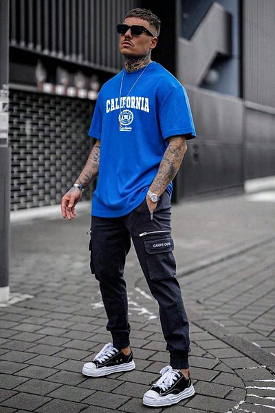 MODAGEN Tricou supradimensionat pentru bărbați, albastru California
