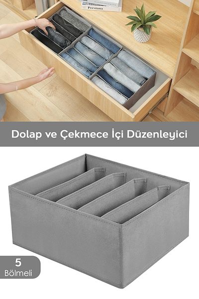 Meleni Home 5 Compartment Drawer Organizer, Closet Laundry Organizer, Storage Box Organizer