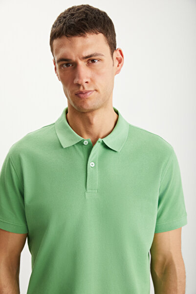 GRIMELANGE Pánské tričko Tarnex ze 100% bavlny s krátkým rukávem Regular Fit Zelené Polo s výstřihem