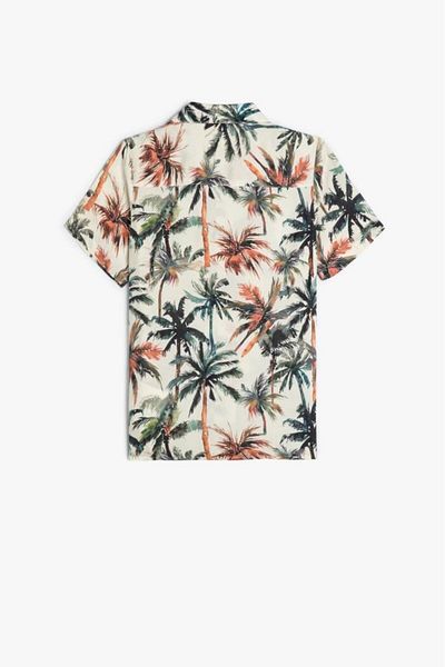 Koton Boy's Viscose Shirt Palm Printed Short Sleeve Single Pocket Detail