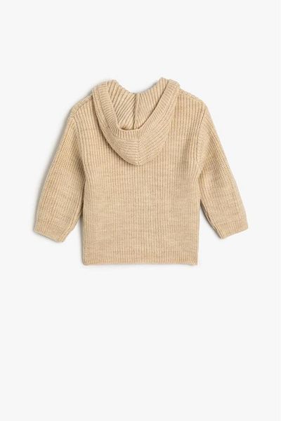 Koton Baby Boy Hooded Knitted Cardigan with Button Closure Pocket Detail