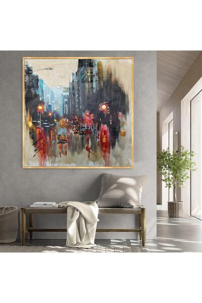 TabloLife Şehir Yağlı Boya Dokulu Tablo Gold Çerçeve