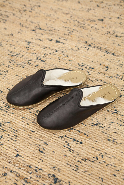 Ertay Deri 100% Genuine Buffalo Leather Handmade Black Leather Slippers Yemen...