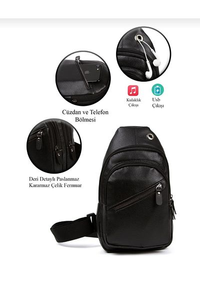 Newish Polo Geantă unisex din piele Geantă pentru piept Geantă de umăr bidirecțională cu port pentru căști Geanta zilnică