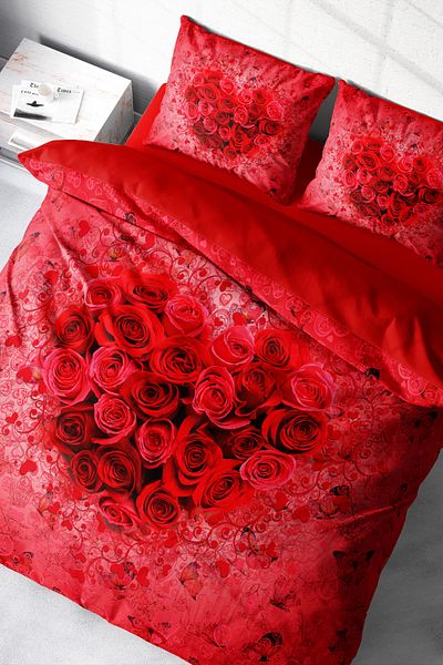 MonoHome Love Art King Size Satin Duvet Cover Set - 100% Cotton, Double, 220X240Cm