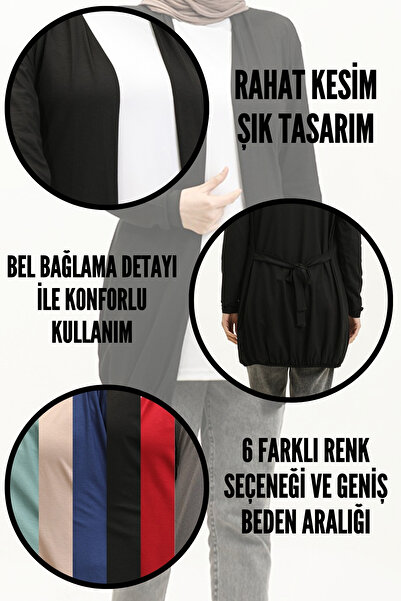 IRK Kadın Kuşaklı Viskon Lastikli Spor Ceket Tesettür Hırka