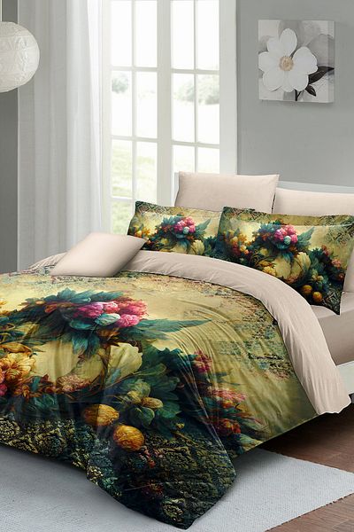 MonoHome Art Flower Кинг размер сатенено спално бельо - 100% памук, двойно, 220x240 см