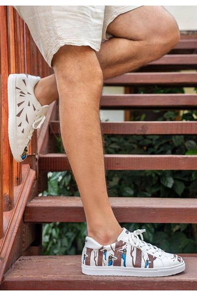 Dogo Ανδρικά Vegan Δερμάτινα Λευκά Sneakers - Knock Knock Design