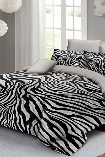 MonoHome Classic Zebra King Size Double Duvet Cover Set - 100% Cotton Satin 220X240Cm