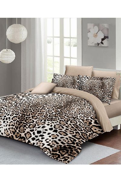 MonoHome Classic Leopard King Size Satin Duvet Cover Set - 100% Cotton, Double, 220X240Cm