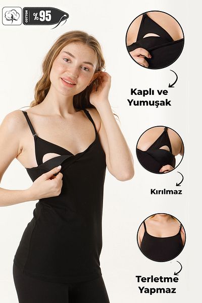 MS HAMİLE İÇ GİYİM Потник за кърмене с подплата HG0058 - Черен