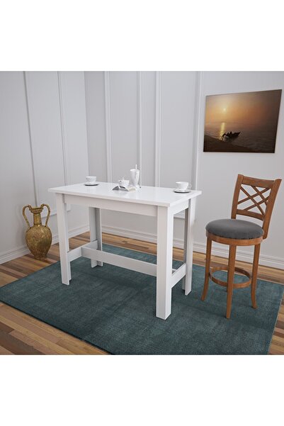 PASİFİC HOME Barra Bar Masası Yüksek Yemek Masası, Parlak Beyaz, 120x60