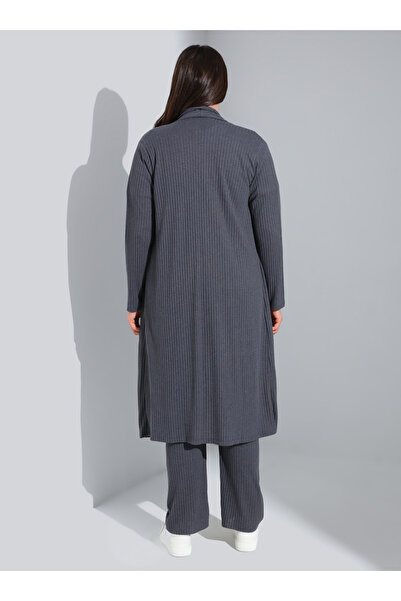 ALİA Flowy Casual Plus Size Camisole Cardigan - Anthracite - Alia