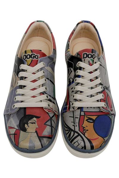 Dogo Women's Vegan Leather Gray Sneakers - Cubic Faces Design