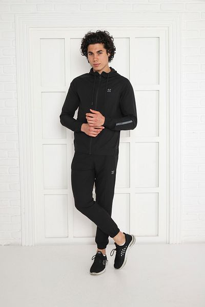 NEED LİFE Men's Black Thin Hooded Breathable Sports Tracksuit Set