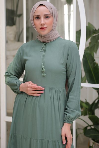 benguen 8232 Collared Drawstring Dress