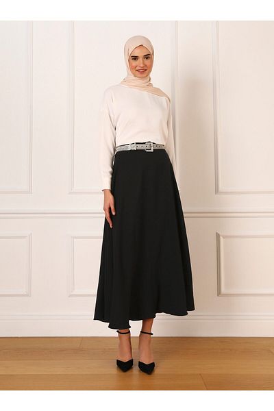 Refka Aerobin Flared Skirt with Elastic Waist - Black - Refka