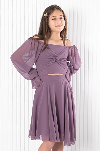 SUBU TASARIM Balloon Sleeve Chiffon Evening Dress Lilac MDV934