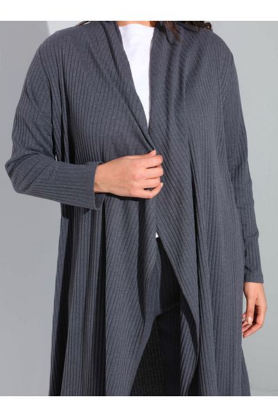 ALİA Flowy Casual Plus Size Camisole Cardigan - Anthracite - Alia