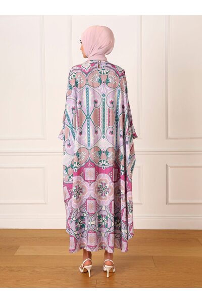 Refka Ethnic Patterned Satin Ferace - Fuchsia - Refka