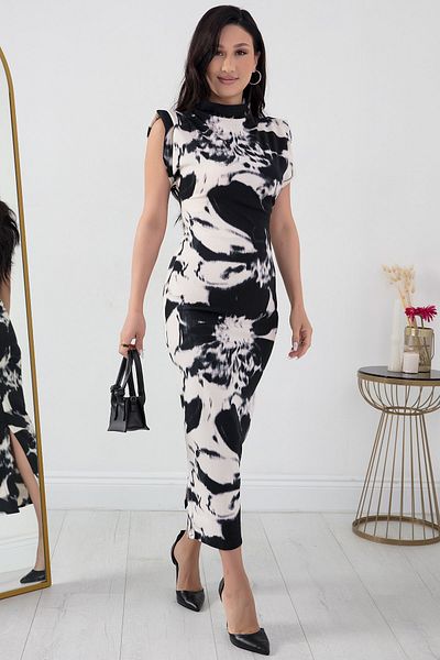 PULLIMM Tie-Dye Patterned Stand Collar Pencil Dress - NY4140