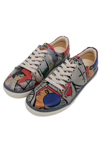 Dogo Women's Vegan Leather Gray Sneakers - Cubic Faces Design