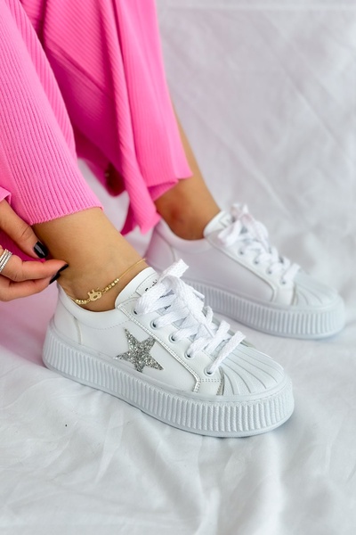 Shoebutik Popcorn Beyaz Yıldızlı Yüksek Taban Kadın Sneakers