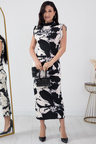 PULLIMM Φόρεμα με μολύβι με γιακά με μοτίβο με γραβάτα - NY4140